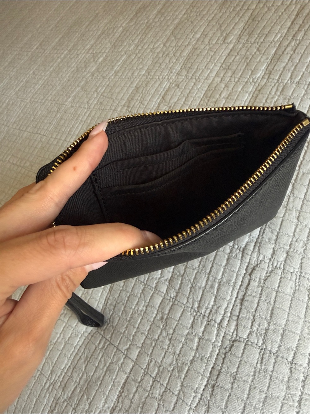 Coach Black Pebbled Leather Wristlet with Gold Logo - Picture 3 of 5